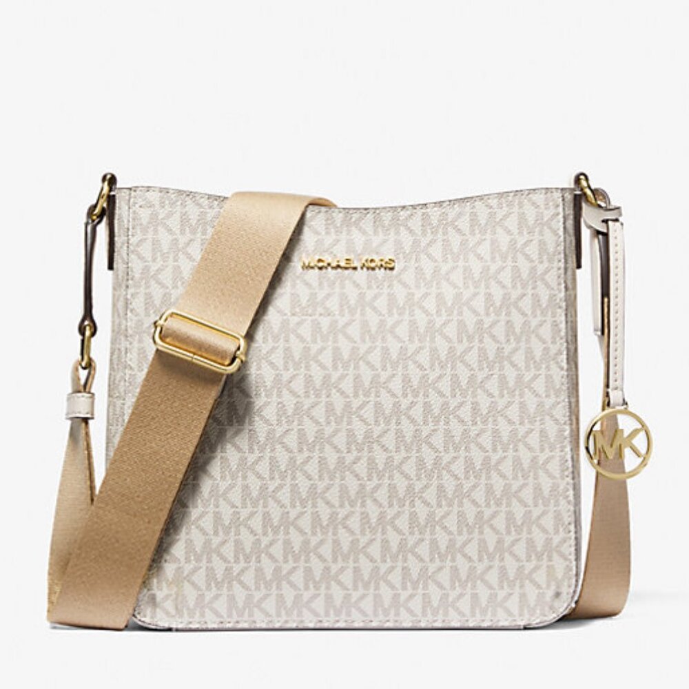 New Michael Kors Jet Set Travel Small Logo Messenger Bag Light Cream Multi